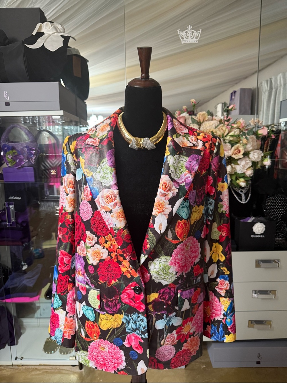 Alice + Olivia Black Floral Single-Button Blazer - Picture 10 of 11